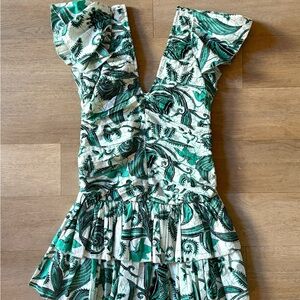 Green and White Patterned Mini Dress